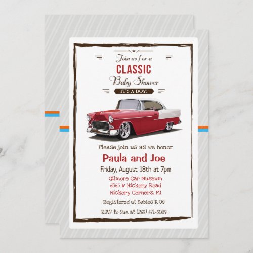 Classic Car Retro Baby Shower Invitation