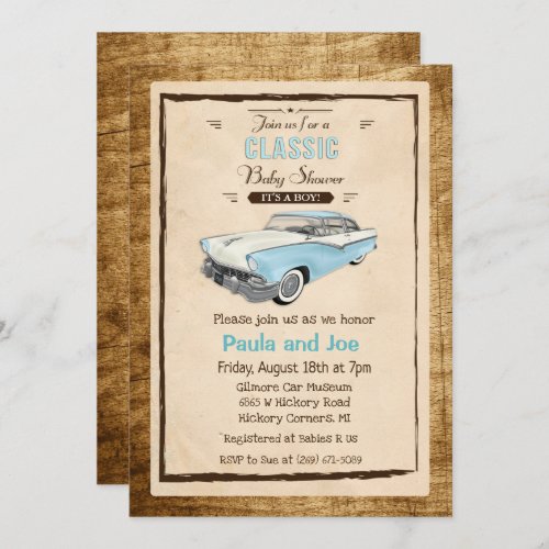 Classic Car Retro Baby Shower Invitation