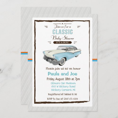 Classic Car Retro Baby Shower Invitation