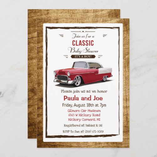 Classic Car Retro Baby Shower Invitation