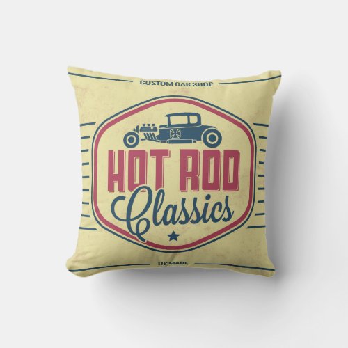 Classic Car Retro Label Guy Cave Accent Pillows