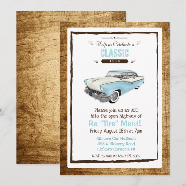 Classic Car Retro Retirement Invitation (Front/Back)