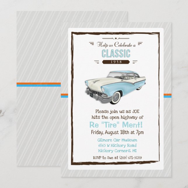 Classic Car Retro Retirement Invitation (Front/Back)