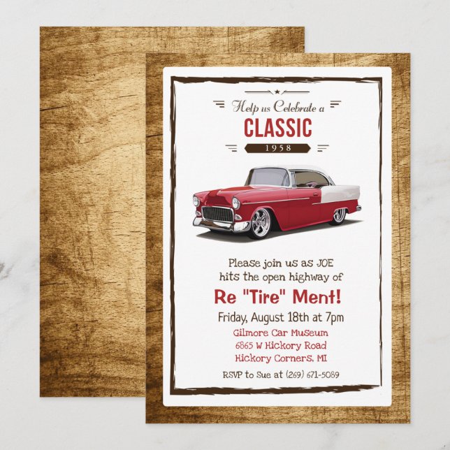 Classic Car Retro Retirement Invitation (Front/Back)