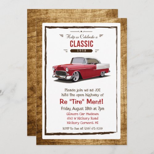 Classic Car Retro Retirement Invitation