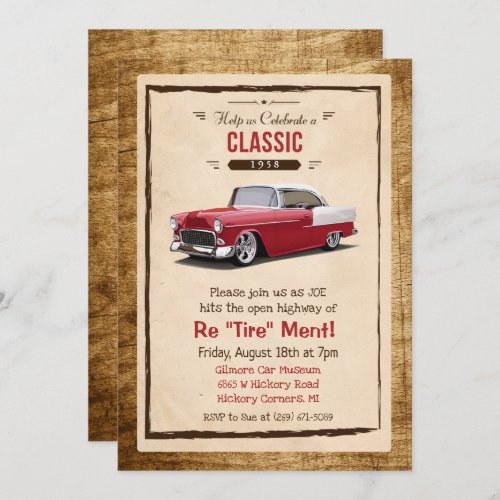 Classic Car Retro Retirement Invitation