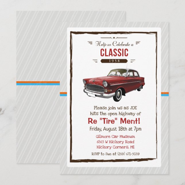 Classic Car Retro Retirement Invitation (Front/Back)