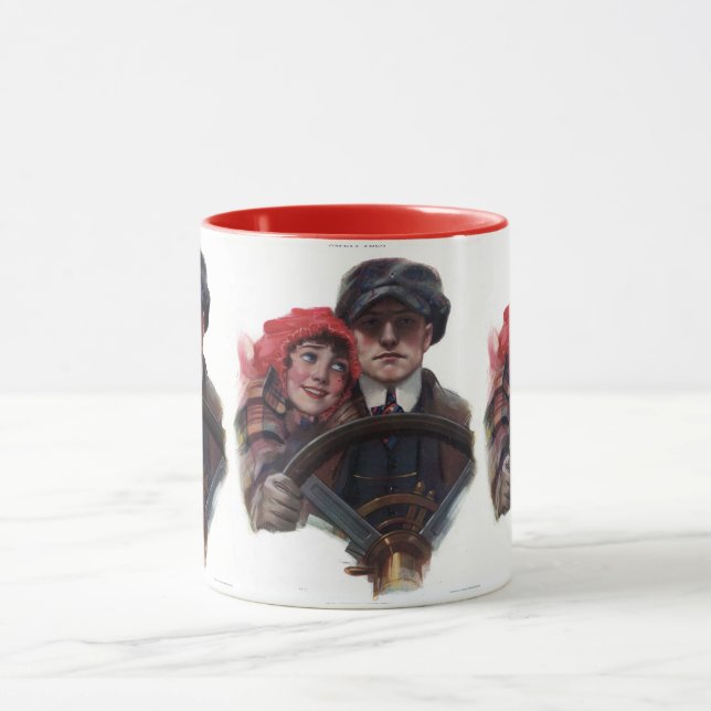 Classic car romantic vintage winter illustration  mug (Center)