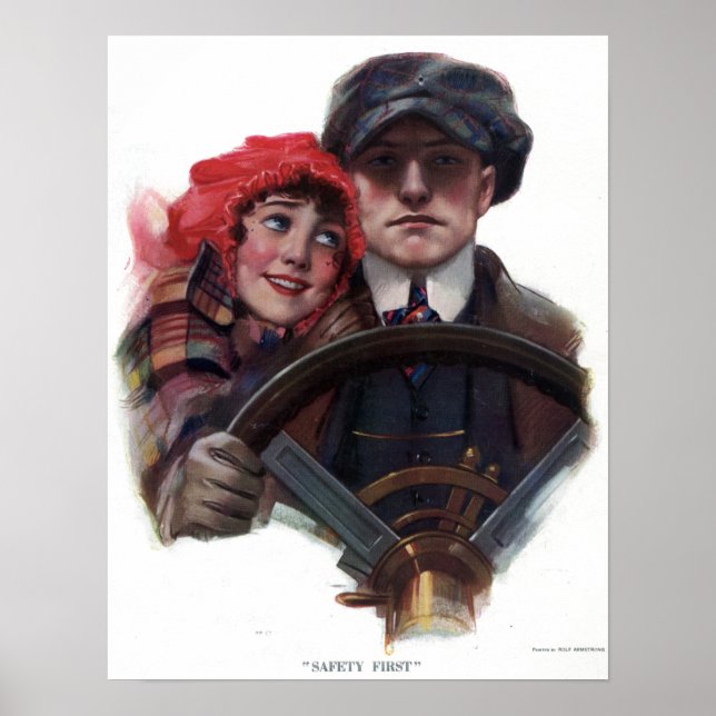Classic car romantic vintage winter illustration poster (Front)