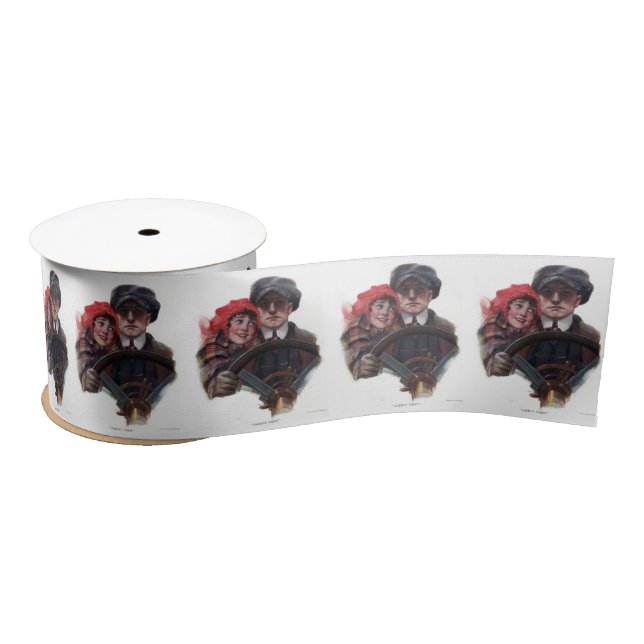 Classic car romantic vintage winter illustration satin ribbon (Spool)