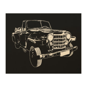 Classic car stencil style graphic wood wall art
