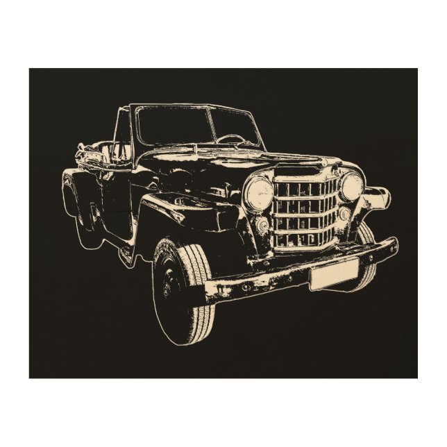 Classic car stencil style graphic wood wall art (Front)
