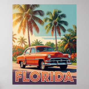 🌴 Classic Car Tropical Florida Travel Artwork Poster