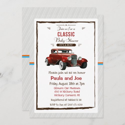 Classic Car Vintage Baby Shower Invitation