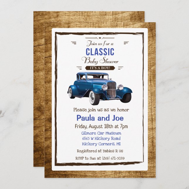 Classic Car Vintage Baby Shower Invitation (Front/Back)