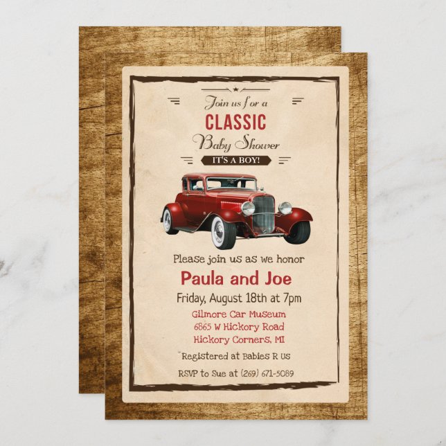 Classic Car Vintage Baby Shower Invitation (Front/Back)