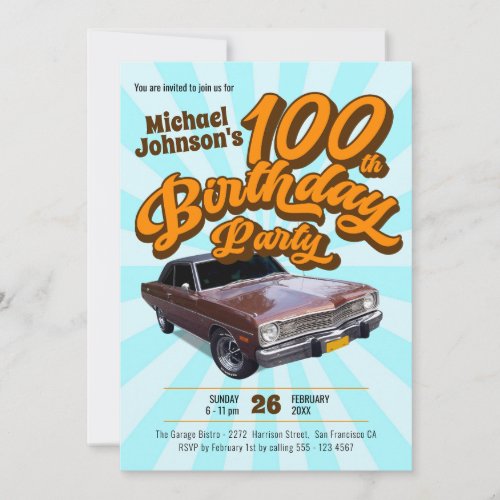Classic Car Vintage Fun Retro 100th Birthday Party Invitation