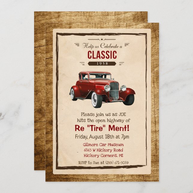 Classic Car Vintage Retirement Invitation (Front/Back)