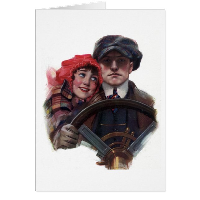 Classic car vintage romantic winter couple (Front)