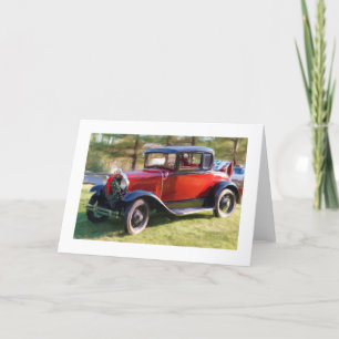 Classic Car with Christmas Wreath Holiday Card