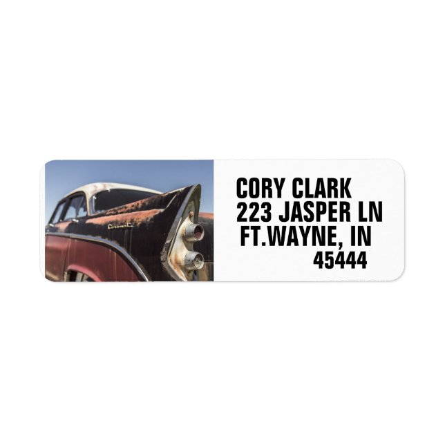 CLASSIC CAR WITH FINS RETURN ADDRESS LABELS (Front)
