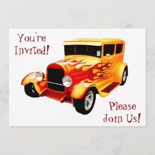 Classic Car with Flames Retirement Invitation