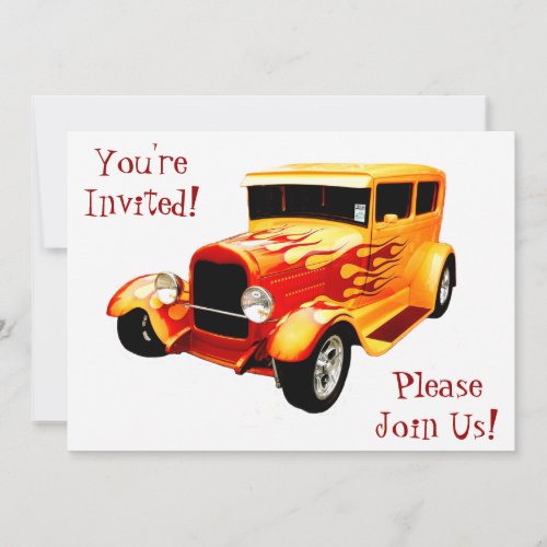 Classic Car with Flames Retirement  Invitation