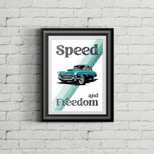 Classic car with typography. poster