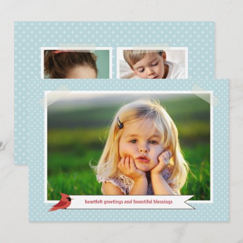 Classic Cardinal Double Sided 3 Photo Holiday Card