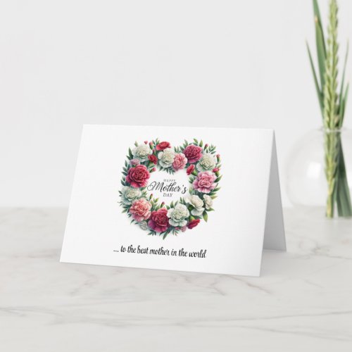 Classic carnation heart spring wreath Mothers Day Card
