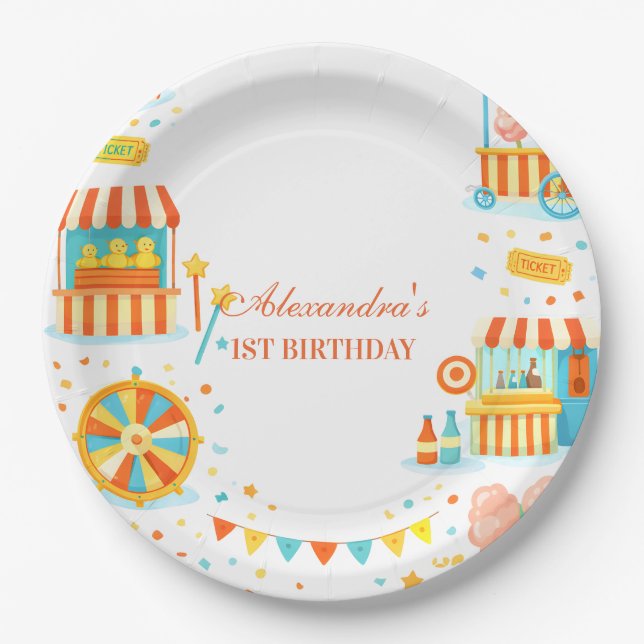 Classic Carnival Storybook Birthday Paper Plates (Front)