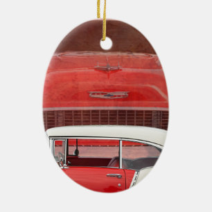 Classic Cars Chevy Bel Air Dodge Red White Vintage Ceramic Ornament