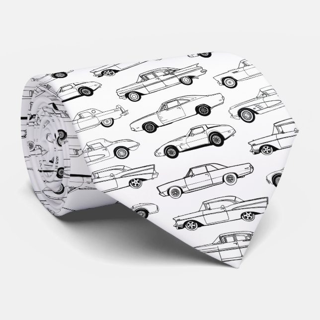 Classic cars in black design neck tie (Rolled)