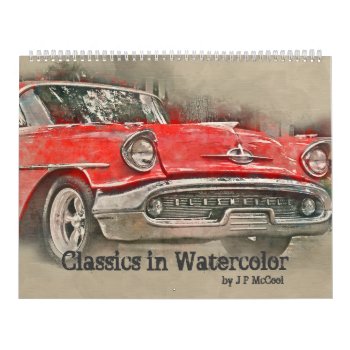 Classic Cars In Watercolor Calendar by jonicool at Zazzle