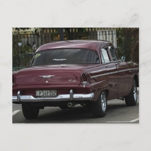 Classic Cars of Cuba Burgundy Car Postcard