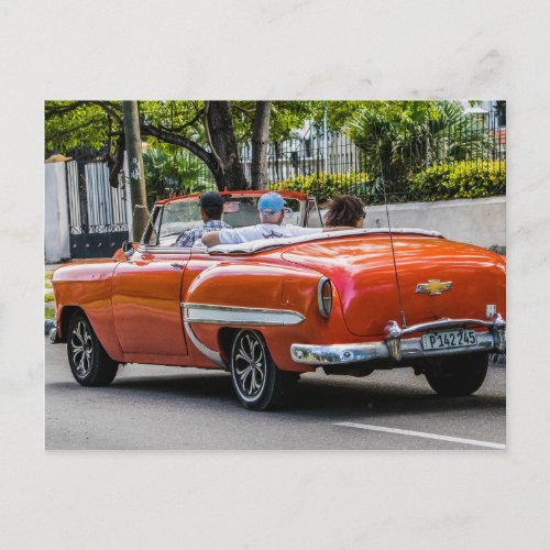 Classic Cars of Cuba Orange Convertible Postcard