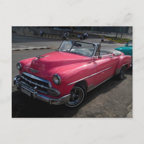 Classic Cars of Cuba Pink Convertible Postcard