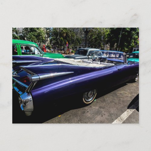 Classic Cars of Cuba Purple Convertible Postcard