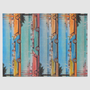 CLASSIC CARS ON THE SEASIDE ROAD TISSUE PAPER