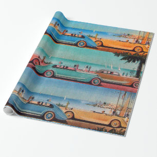 CLASSIC CARS ON THE SEASIDE ROAD WRAPPING PAPER