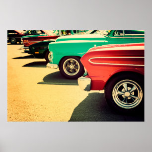Classic cars parked in a rowcar, vintage, classic, poster
