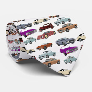 classic cars pattern neck tie