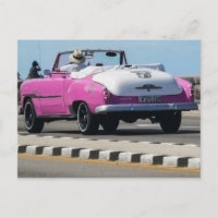 Classic Cars Pink and White Convertible Postcard