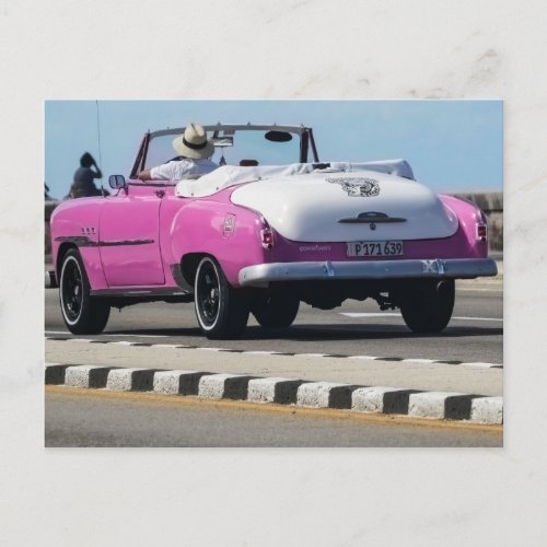 Classic Cars Pink and White Convertible Postcard