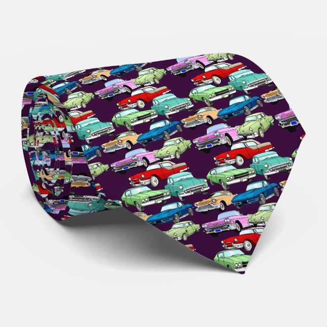 Classic Cars Purple Tie (Rolled)