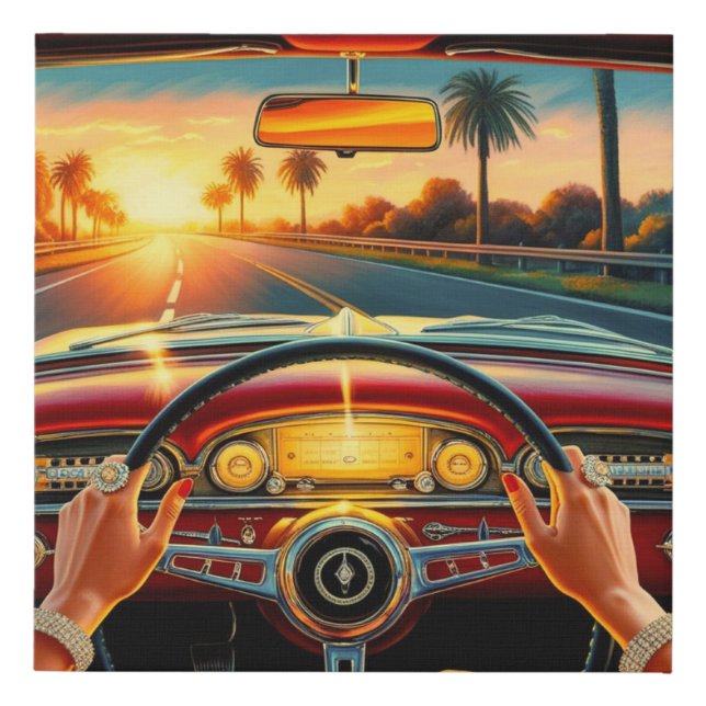 Classic cars with drivers  faux canvas print (Front)