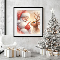 Classic Cartoon Santa and Rudolph Christmas Art