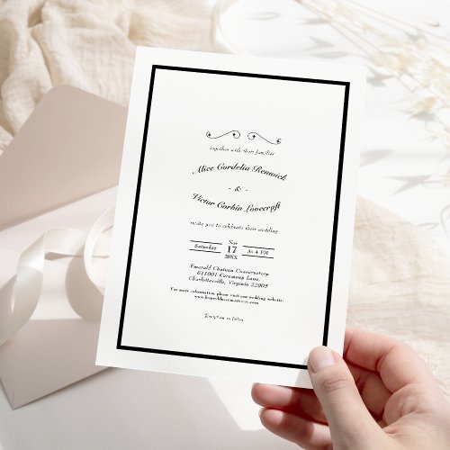 Classic Casual Black White Wedding Invitation