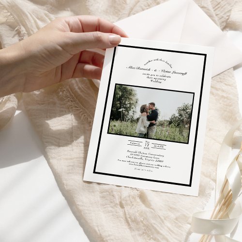 Classic Casual Black White Wedding Photo Invitation