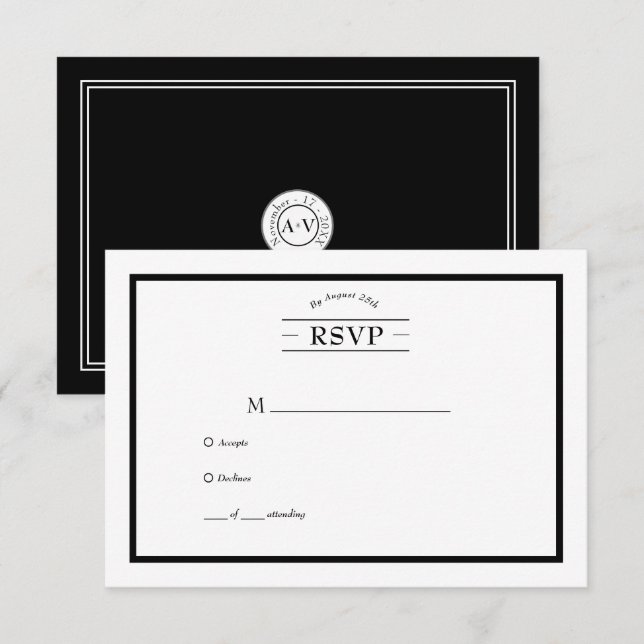 Classic Casual Black White Wedding RSVP (Front/Back)